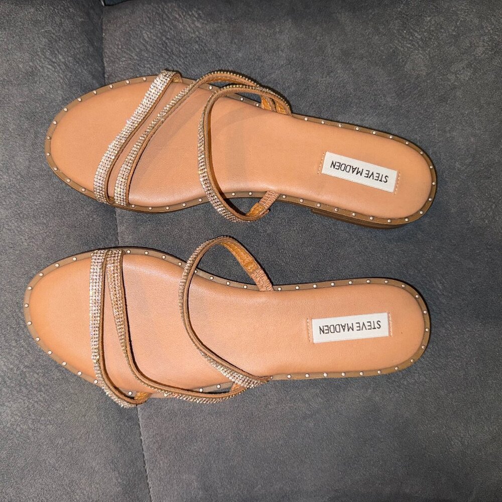 Steve Madden Light Brown Rhinestone Strappy Flat Sandals – Women’s 10 - Picture 3 of 5
